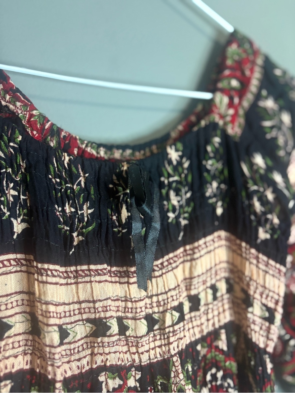 Boho Paisley Maxi Dress Burgundy Black Cream | Smocked Waist | Size XS/S - Picture 5 of 8